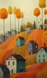 a picture of the town on a hill