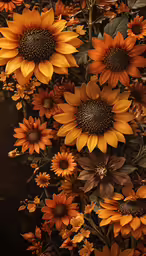 the sunflowers are orange and yellow in color