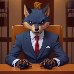 an animated picture of a fox in suit