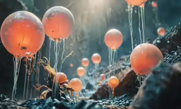 an image of many glowing balloons floating