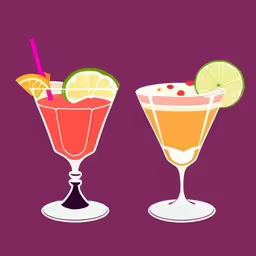 three cocktail glasses filled with different drinks,three cocktails are shown in glasses on the same table