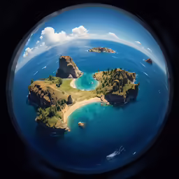 some islands floating in the ocean near one another
