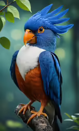 a large blue and white bird with orange legs on a branch