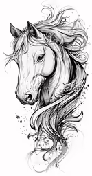 a horse head with flowing hair on the side