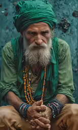 a man with a long beard and green hat