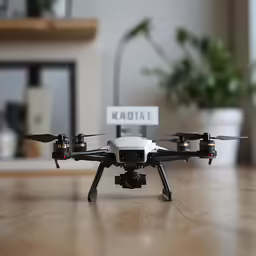 a remote control flying on a wooden table