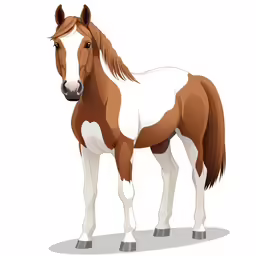 a brown and white horse standing on a white background