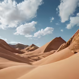 landscape view of sand dunes and mountains under cloudy sky
