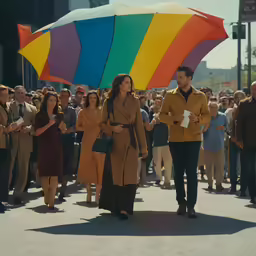 two people with umbrellas standing next to each other