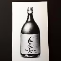 a drawing of a bottle that is on display