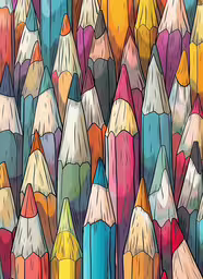 a large painting of multi colored pencils in rows,drawing colorful pencils of several colors
