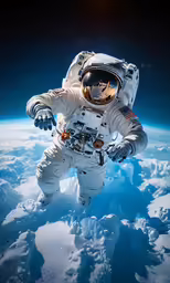 a man in an astronaut suit is outside in the snow