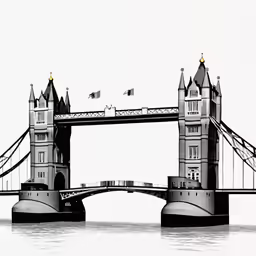 black and white illustration of the tower bridge over the water