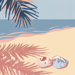 a person sleeping under a palm tree near the ocean