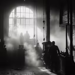 some people inside of an empty room in the rain