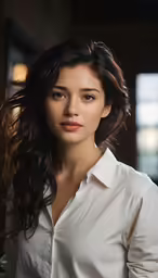a beautiful young woman wearing a white shirt