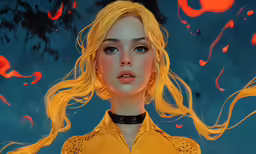 a rendering of a blonde woman with blue eyes