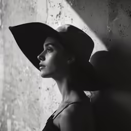 a woman with her hair pulled back and wearing a floppy hat