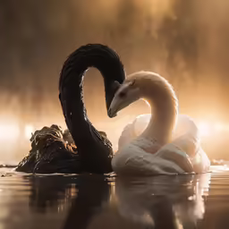 a mother swan and her baby in the water