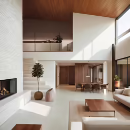 a living room with couches and a fireplace in it