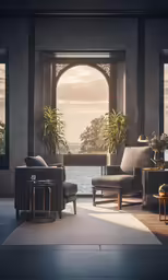 an open door to a large, majestic ocean view