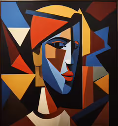 a painting on display with a person