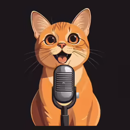 an orange cat standing next to a microphone