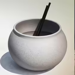 two straws are sticking out of a bowl that is in front of another bowl
