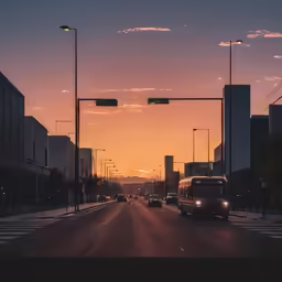 there are cars and trucks that can be seen coming down the street
