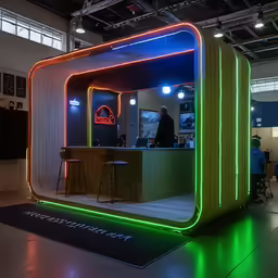 an exhibit booth with various light - colored lighting