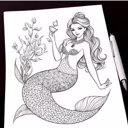 a mermaid in her bathing suit holding a flower