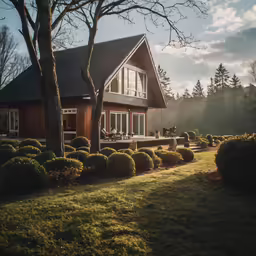a home in the woods with lots of grass