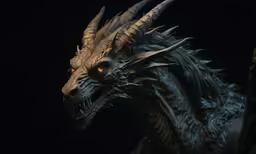 the demon head is shown against a dark background