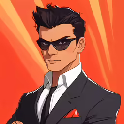 an illustration of a man wearing a suit and sunglasses