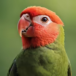 an orange, green and white parrot is shown