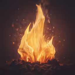 a fire is blazing in the dark with its glowing flame