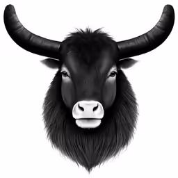 a black and white photo of a steer with very long horns