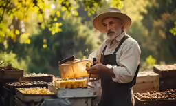 man in straw hat and apron cooking food in a market