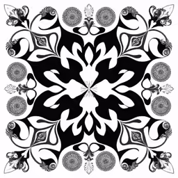 a black and white square pattern with leaves