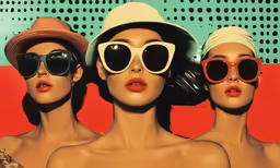 three mannequins with hats and sunglasses