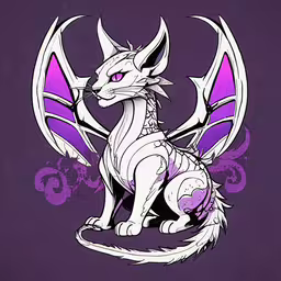 a dragon sitting on top of a purple surface,a purple and white drawing of a dragon sitting on a purple surface