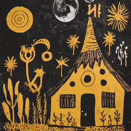 this is a black and yellow drawing of a house