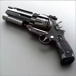 a gun on display with a grey background