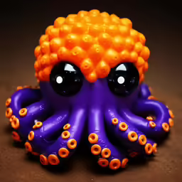 a little toy octopus that is orange and purple