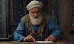 a man sitting down looking at a book