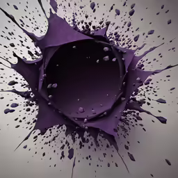 a purple splattered wall in the center of a gray background