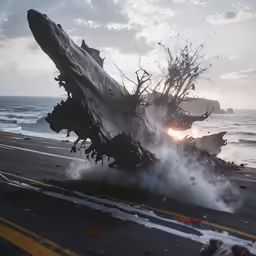 this is a photo of an aircraft landing on the side of the highway