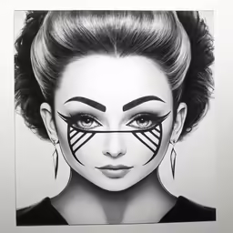 a drawing of a woman with makeup on and arrows painted on her face