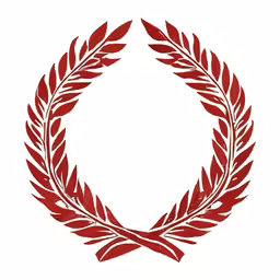 a red circular laurel is shown with white background