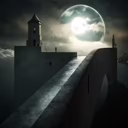 an aerial view of a large moon on a cloudy night